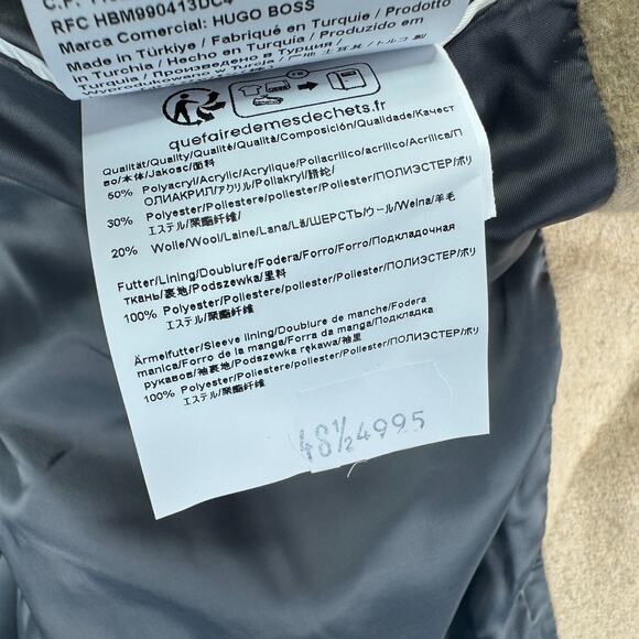 Hugo Boss Mens Modern Fit Acrylic Blend Sport Coat Beige 38S - Picture 6 of 6